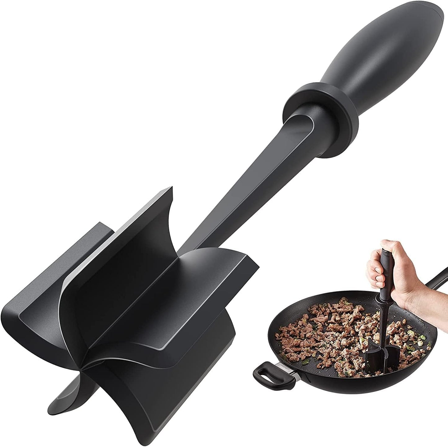 Meat Chopper – Heat Resistant Ground Beef Smasher, Multi-Purpose Food Grinder and Potato Masher Tool – Black