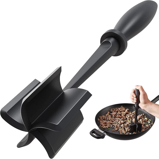 Meat Chopper – Heat Resistant Ground Beef Smasher, Multi-Purpose Food Grinder and Potato Masher Tool – Black